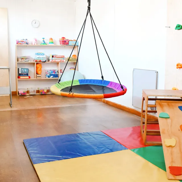 Columpio circular y muro de escalada del gimnasio sensorial